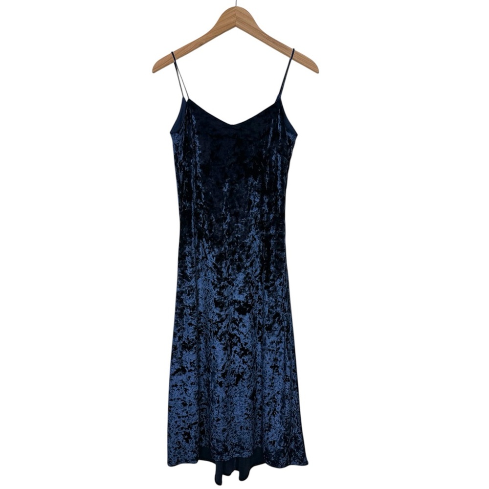 Mijeong Park Velvet Slip Dress Size XS Navy Blue Midi Spaghetti Strap Fairy